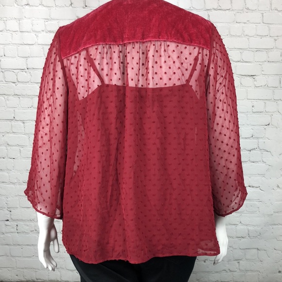 2X 3X Style & Co Burgundy Swiss Dot Velvet Top - Picture 3 of 7
